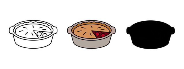 Three Versions of a Fruit Filled Pie in Pan with a Slice Removed