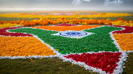 Vibrant Floral Map of India with Ashoka Chakra Celebrating Unity and Culture.
