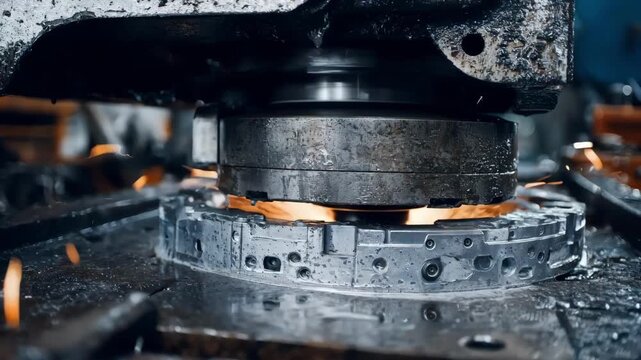 Closeup of zinc die casting machine shaping intricate automotive parts with molten zinc alloy in industrial workshop environment.