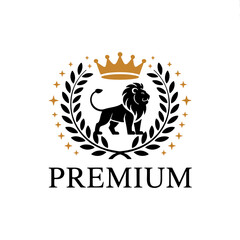 A regal black lion emblem symbolizing premium quality and strength with golden crown and laurel