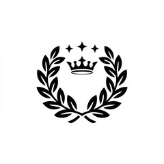 Obraz premium Royal emblem of victory and honor featuring a crown nestled within a laurel wreath with black vector