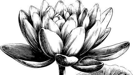 Naklejka premium Engraved decorative illustration of a blooming lotus flower for design and decor