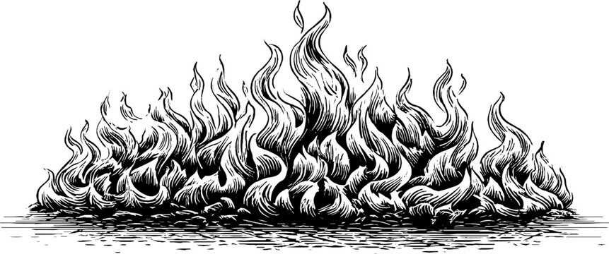 Vintage engraved flame motif illustration for decorative corner design