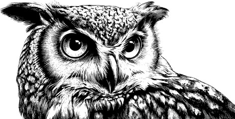 Naklejka premium Intricate engraving of a perched eagle owl for decorative design