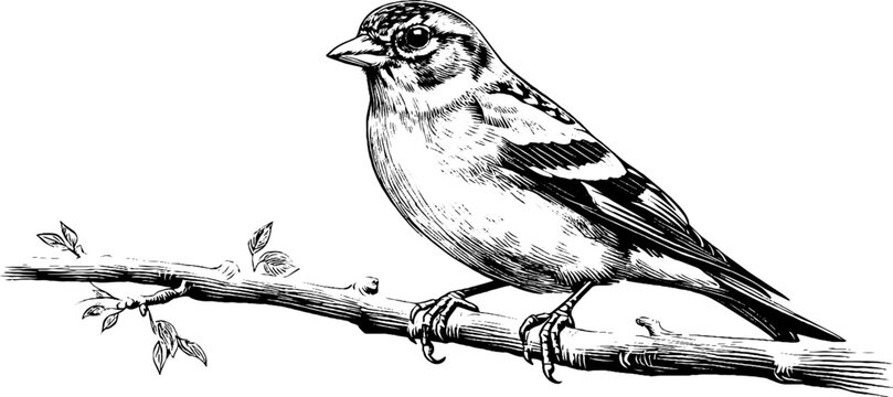 Vintage engraved illustration of a perched brambling on branch for nature enthusiasts