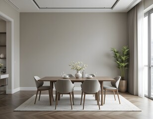 Modern Dining Room with Empty Wall and Neutral Color Palette