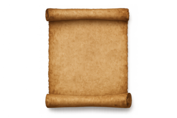 Blank old scroll featuring vintage paper texture, ideal for historical document concepts. Transparent background
