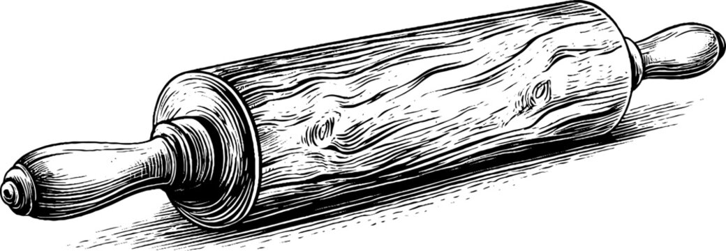 Vintage decorative wooden rolling pin engraving for kitchen art and culinary design