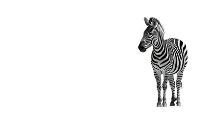 Fototapeta premium Zebra pops against stark black. Isolated, eye-catching, suitable for presentations, posters, graphic designs, or educational material.