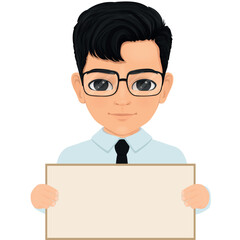 boy holding a sign with both hands