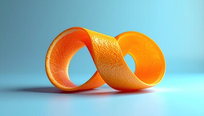 Orange peel infinity loop on a blue background, creative concept.