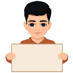 boy holding a sign with both hands