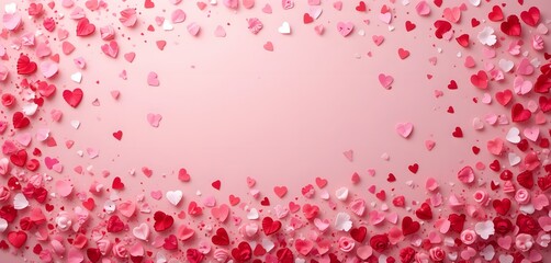 Confetti Hearts Border on Light Pastel Valentine’s Day Background