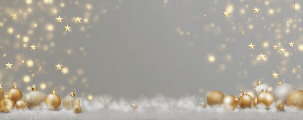 festive christmas background with golden stars and white fluffy decorations, creating an elegant atmosphere for holiday designs Generative AI