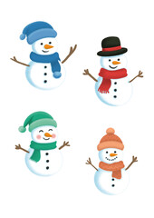 Cute Winter Snowmen Set in Cozy Hats and Scarves – Adorable Christmas Cartoon Characters on Transparent Background