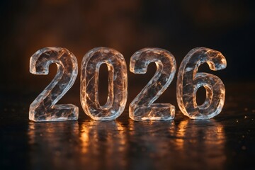 Reflecting warmth, frozen textured numbers form the year 2026, symbolizing a cold beginning with future potential