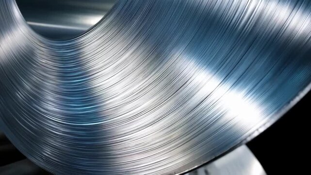 Closeup medium shot of thin zinc sheet rolling showcasing smooth metal texture as it glides through precision rollers.