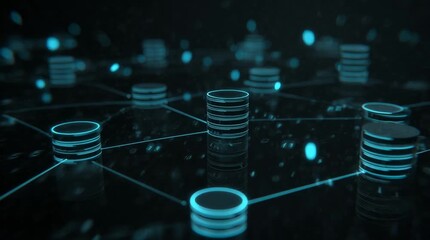 Digital network of glowing database servers illustrating data transfer and information systems in modern technology and IT infrastructure - Powered by Adobe