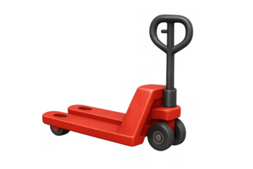 Red pallet jack 3d rendering moving warehouse freight and cargo, representing logistics, delivery, and transportation