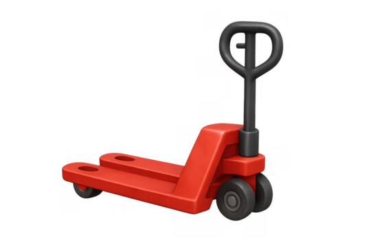 Red pallet jack 3d rendering moving warehouse freight and cargo, representing logistics, delivery, and transportation