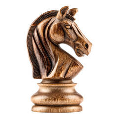 Detailed wooden chess piece knight with intricate carving isolated on transparent background