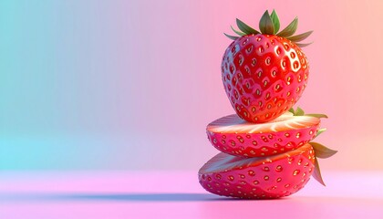 Fresh Strawberry Stacked on Sliced Pieces with Colorful Background.