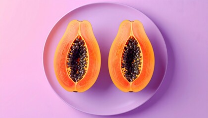 Halved Papayas on a Plate - A Vibrant Still Life.