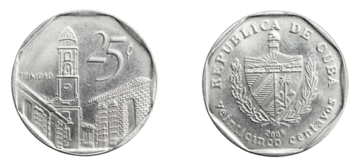 Cuba twenty five centavo coin on white isolated background