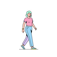 Transgender woman walking casually in sporty outfit on plain background  