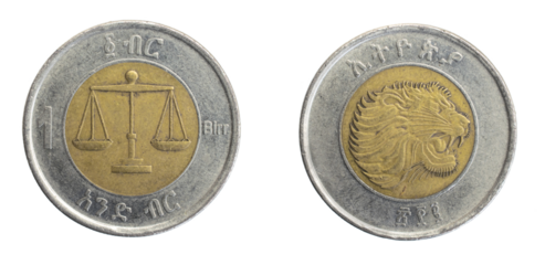 Ethiopia one birr coin on white isolated background