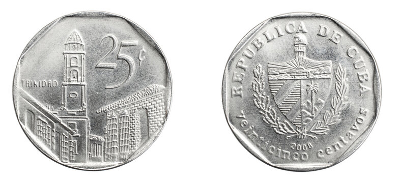 Cuba twenty five centavo coin on white isolated background