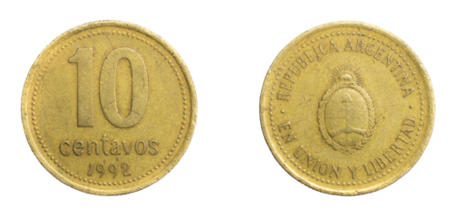 Argentina ten centavos coin on a white isolated background