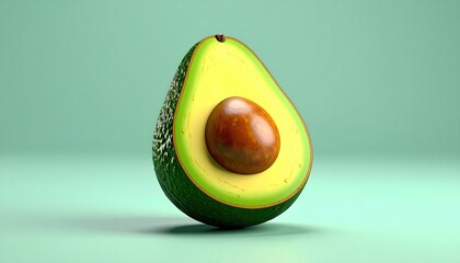 Fresh Avocado Halved with Pit Visible on a Soft Green Background.