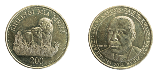 Zanzibar two hundred shilling coin on a white isolated background