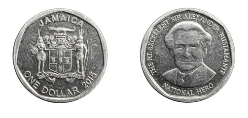 Jamaica one dollar coin on a white isolated background