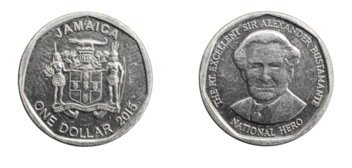 Jamaica one dollar coin on a white isolated background
