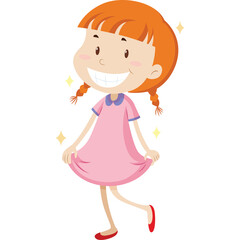 Smiling Little Girl With Pigtails Wearing A Pink Dress And Red Shoes Isolated On Transparent Background