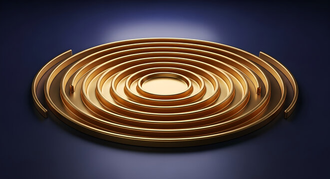 Golden Concentric Rings Blue Background Copy Space - Powered by Adobe