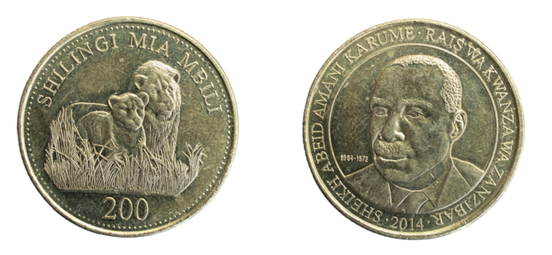 Zanzibar two hundred shilling coin on a white isolated background