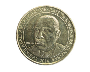 Zanzibar two hundred shilling coin on a white isolated background