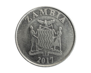 Zambia one kwacha coin on a white isolated background
