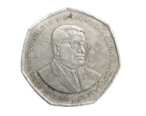 Mauritius ten rupees coin on a white isolated background
