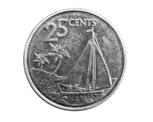 Bahamas twenty five cents coin on white isolated background