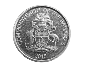 Bahamas twenty five cents coin on white isolated background