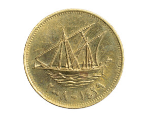 Kuwait five filis coin on a white isolated background