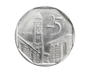 Cuba twenty five centavo coin on white isolated background
