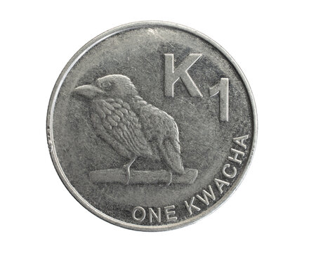 Zambia one kwacha coin on a white isolated background