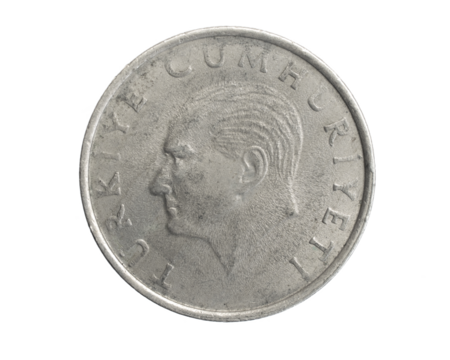 Turkey fifty lira coin on white isolated background