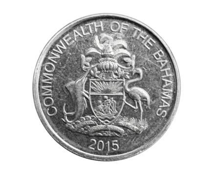 Bahamas twenty five cents coin on white isolated background