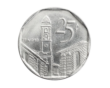 Cuba twenty five centavo coin on white isolated background